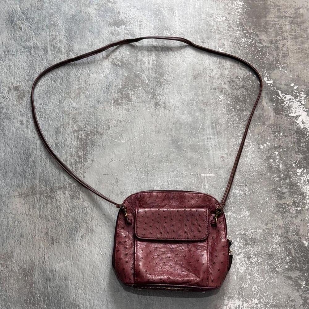 Vintage Burgundy Ostrich Leather Crossbody Bag!